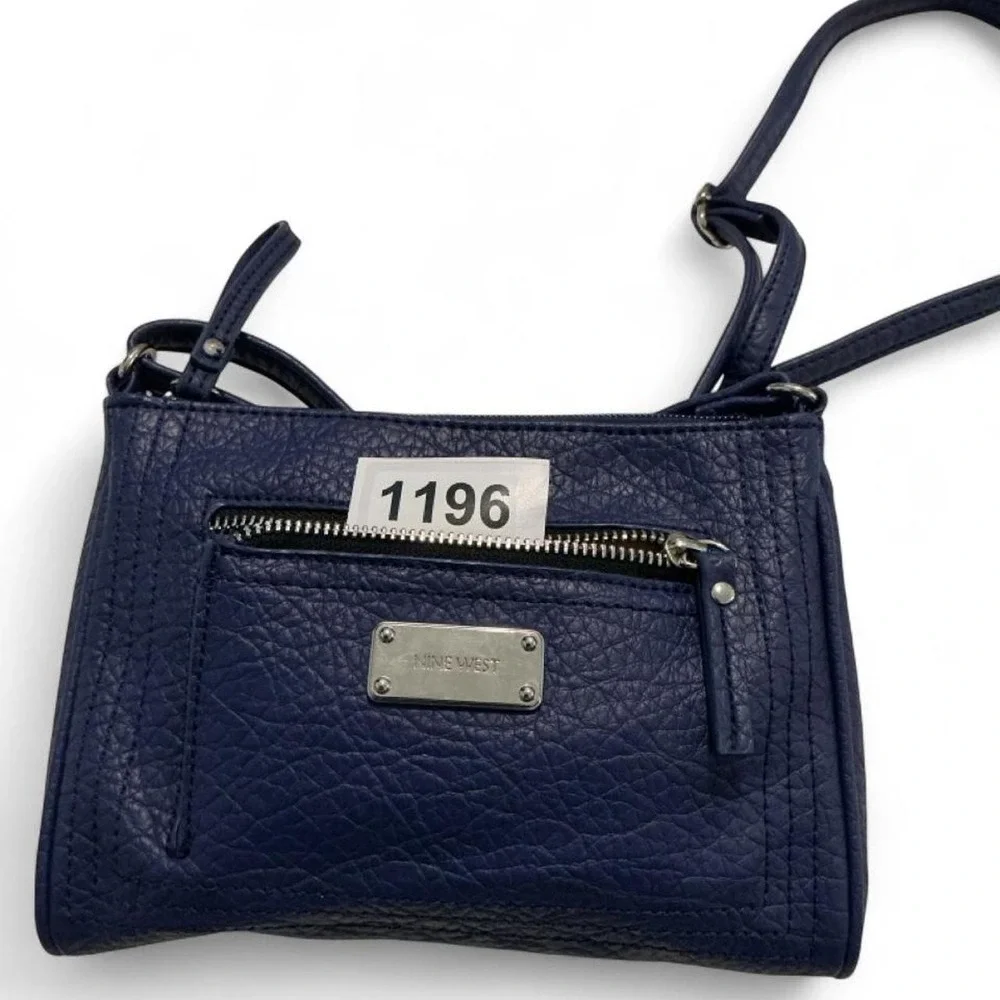 Nine West Crossbody Bag‎ Womens Small Navy Blue Excellent Pebbled Faux Leather
